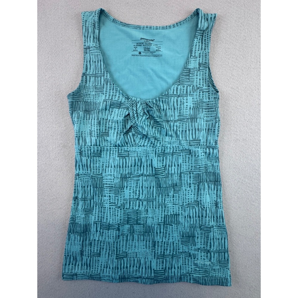 Patagonia Kamala Tank Top Teal Turquoise Geometric Print Scoop Neck XS 11798SP12